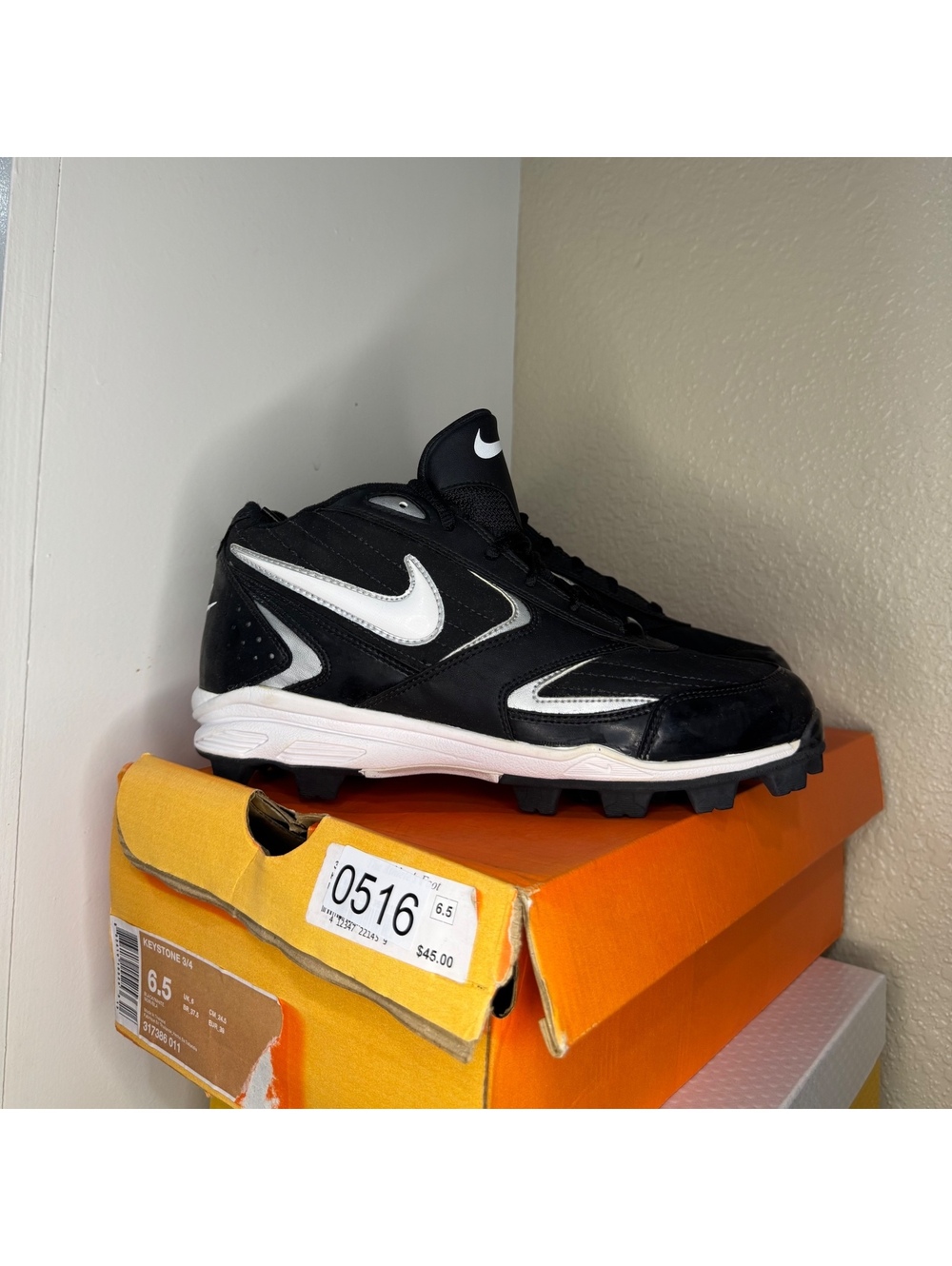 Nike Keystone 3/4 Baseball Cleats Black White Men’s US 6.5 Style 317386-011